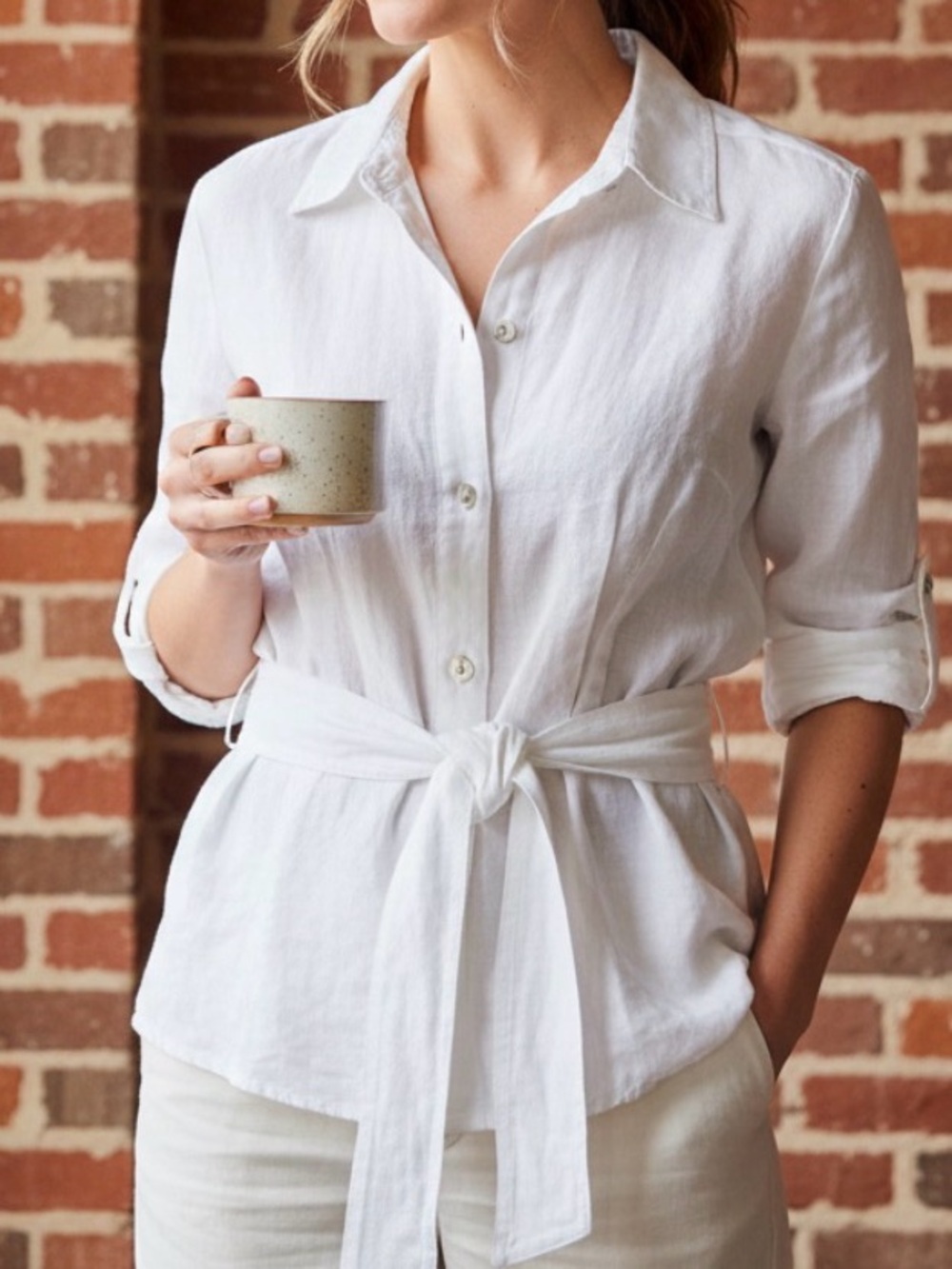 Willow White Linen Tucked‎ Waist Shirt Size S Made in USA